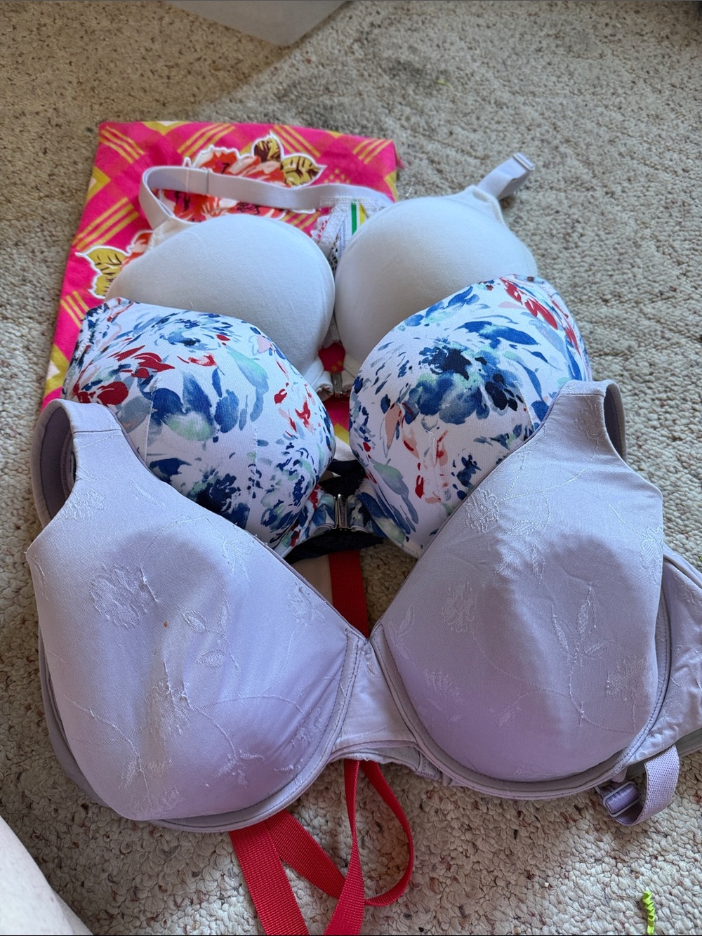 Women’s Floral Print and Light Lavender Support Bras - Pack of 3